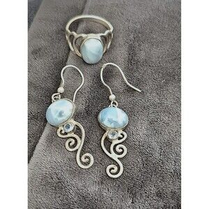 Vtg Airess Sterling Silver .925 Larimar & Blue Topaz Earrings And Ring